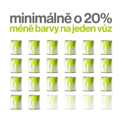 minimalne o 20% mene barvy na jeden vuz